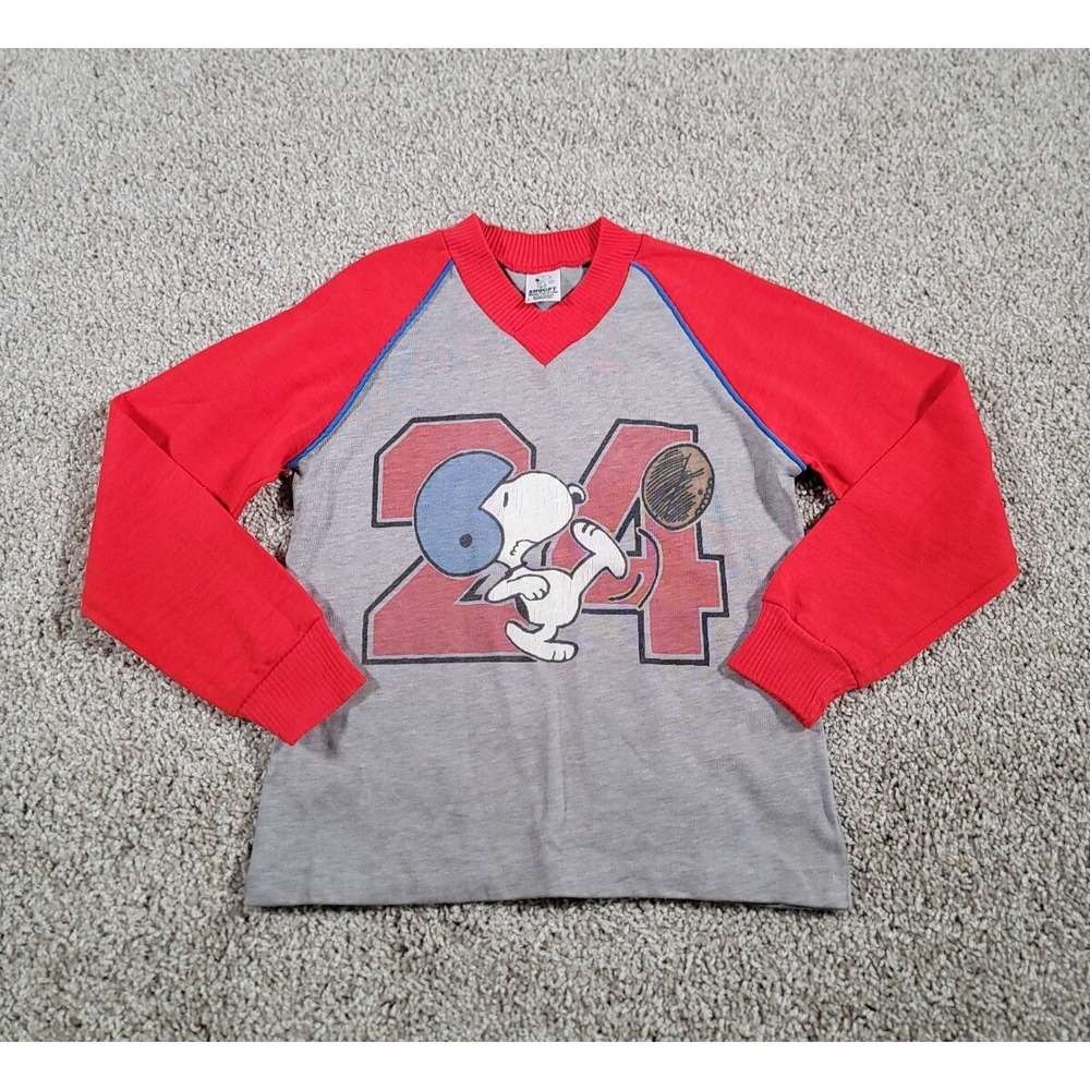 Rare Vintage 70s Snoopy Shirt Size 7 Boys Gray Football Long Sleeve Crew USA